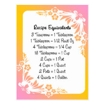 Recipe Cards with Equivalents on Floral Pastel Post Card