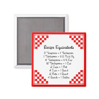 Recipe Equivalents Kitchen Helper magnet