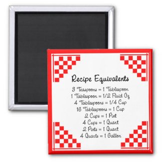 Recipe Equivalents Kitchen Helper Magnet