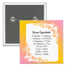 Recipe Equivalents Pastel Floral Pinback Buttons