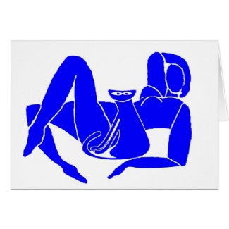 Reclined Blue Nude with Cat Greeting Card