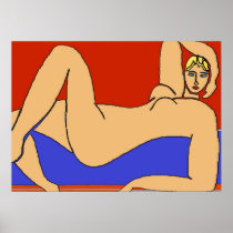 Reclined Nude in Red and Blue posters