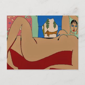 Reclining Nude, Dachshund Matisse Style postcard