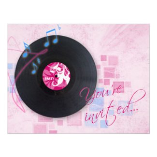 Record Album on Pink Dance Party Invitation