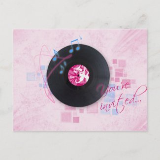 Record Album on Pink Dance Party Invitation postcard