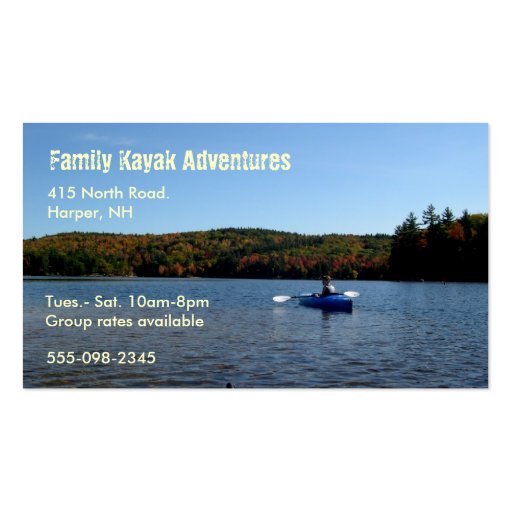 Recreational Kayaking Business Card (front side)
