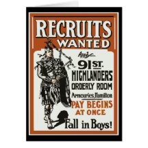 Recruitment 91st Highlanders Bagpiles WWI Cards