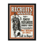 Recruitment 91st Highlanders Bagpiles WWI Postcards