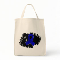 Rectal Cancer Blue Ribbon With Scribble Canvas Bag