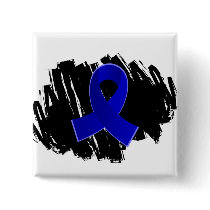 Rectal Cancer Blue Ribbon With Scribble Pinback Button