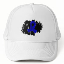 Rectal Cancer Blue Ribbon With Scribble Mesh Hat