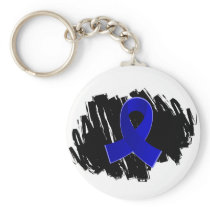 Rectal Cancer Blue Ribbon With Scribble Keychain