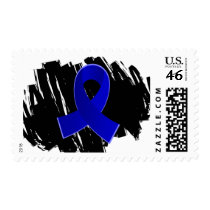 Rectal Cancer Blue Ribbon With Scribble Postage Stamps