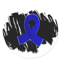 Rectal Cancer Blue Ribbon With Scribble Round Sticker