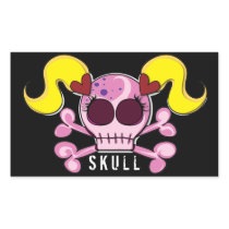 Rectangle Pink Skull and Crossbones Sticker stickers