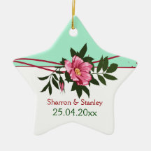 Recuerdo floral subió de la verde menta del boda d ornamentos de navidad