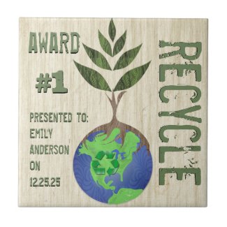 Recycle Award Tree Earth Globe Wood Grain tile