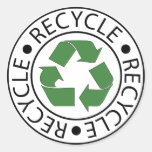 Recycle Green Center Logo Round Stickers