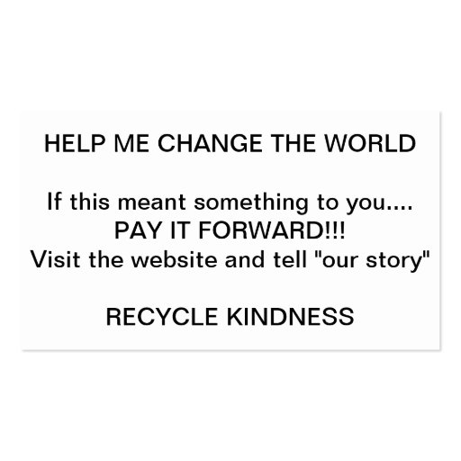 Recycle-Kind Pay it Forward Cards Business Card Template (back side)