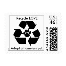 Recycle LOVE., Adopt a homeless pet. Stamp