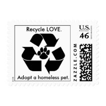 Recycle LOVE., Adopt a homeless pet. Stamp