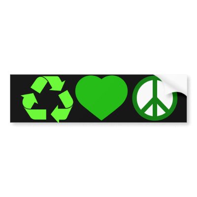 Recycle Love and Peace Bumper Sticker