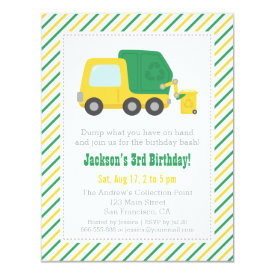 Recycling Garbage Truck Theme Boys Birthday Party 4.25x5.5 Paper Invitation Card