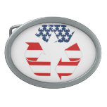 Recycling Symbol - Red White & Blue Oval Belt Buckles