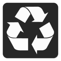 Recycling Symbol - White (For Black Backgrounds) Square Sticker