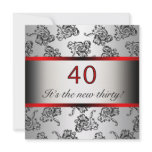 Red 40th Birthday Party Black Damask Invitation