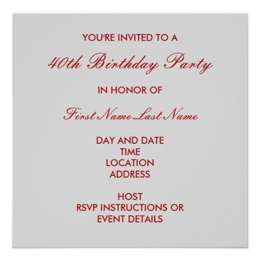 Red 40th Birthday Party Black Damask Invitation