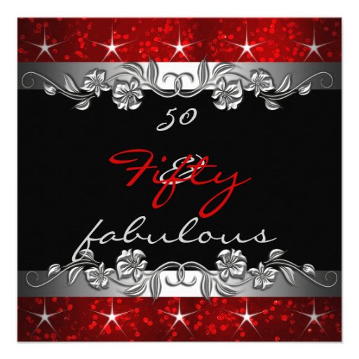 Red 50 & Fabulous 50th Birthday Party Announcement (front side)