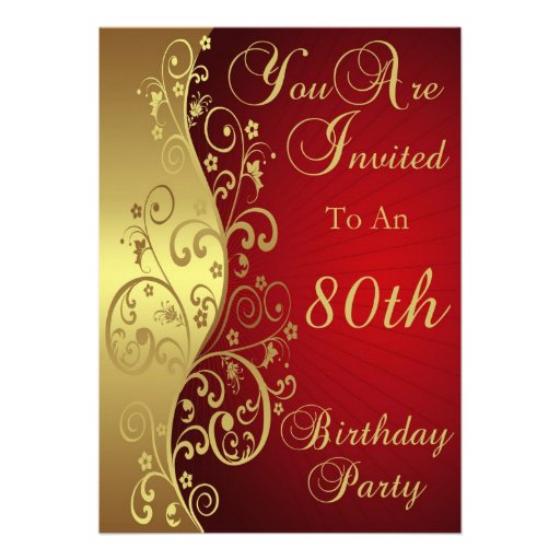 Red 80th Birthday Party Personalized Invitation (front side)