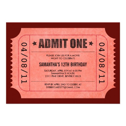 Red Admit One Ticket Invitations