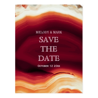 Red agate geode autumn wedding Save the Date