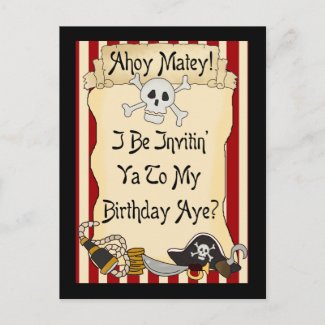 Red Ahoy Matey Pirate Birthday Invites postcard