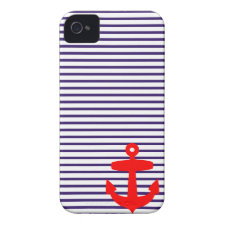 Red Anchor and Navy Blue Sailor Stripes Iphone 4 Case
