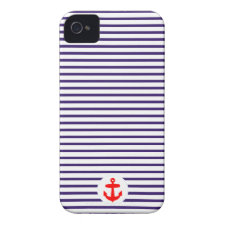 Red Anchor circle and Navy Blue Sailor Stripes Iphone 4 Case-mate Cases