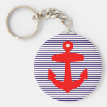 Red Anchor with Navy Blue Breton Stripes Key Chains