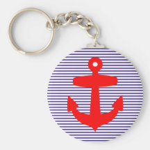 Red Anchor with Navy Blue Breton Stripes Key Chains