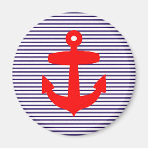 Red Anchor with Navy Blue Breton Stripes Fridge Magnet