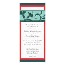 Red and Aqua Bold Flair Long Wedding Invitation