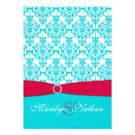 Red and Aqua Damask Wedding Invitation