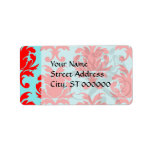 red and aqua lovely formal damask address label