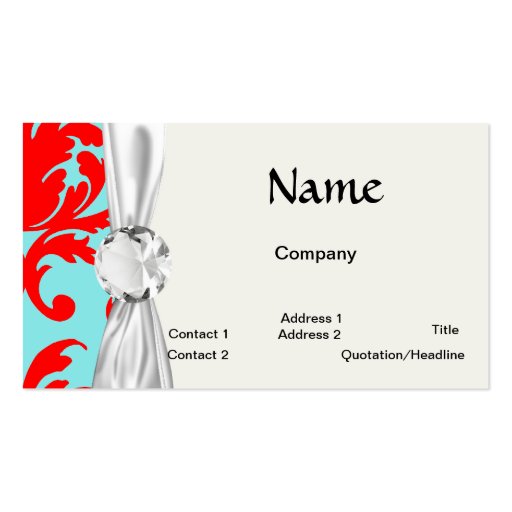 red and aqua lovely formal damask business card template (front side)