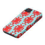 red and aqua lovely formal damask Case-Mate iPhone 4 cases