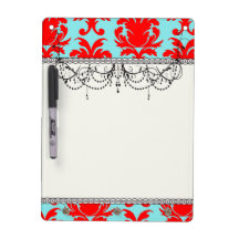 red and aqua lovely formal damask Dry-Erase whiteboards