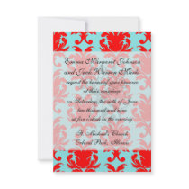 red and aqua lovely formal damask personalized invitations