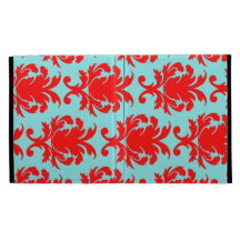 red and aqua lovely formal damask iPad folio case