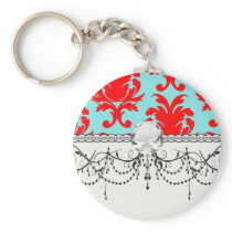 red and aqua lovely formal damask key chains
